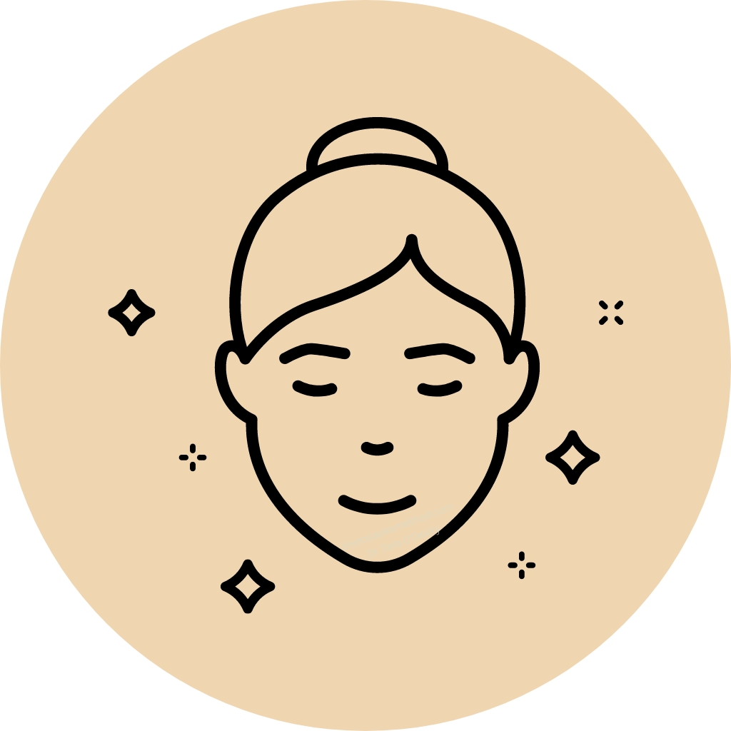 Icon of a serene face with stars, indicating stabilized skin and calmed flare-ups, signs demodex mites are dying.