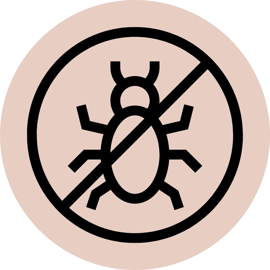 Symbolic representation of a prohibition sign over a mite, indicative of the successful elimination of demodex mites, a significant sign demodex mites are dying