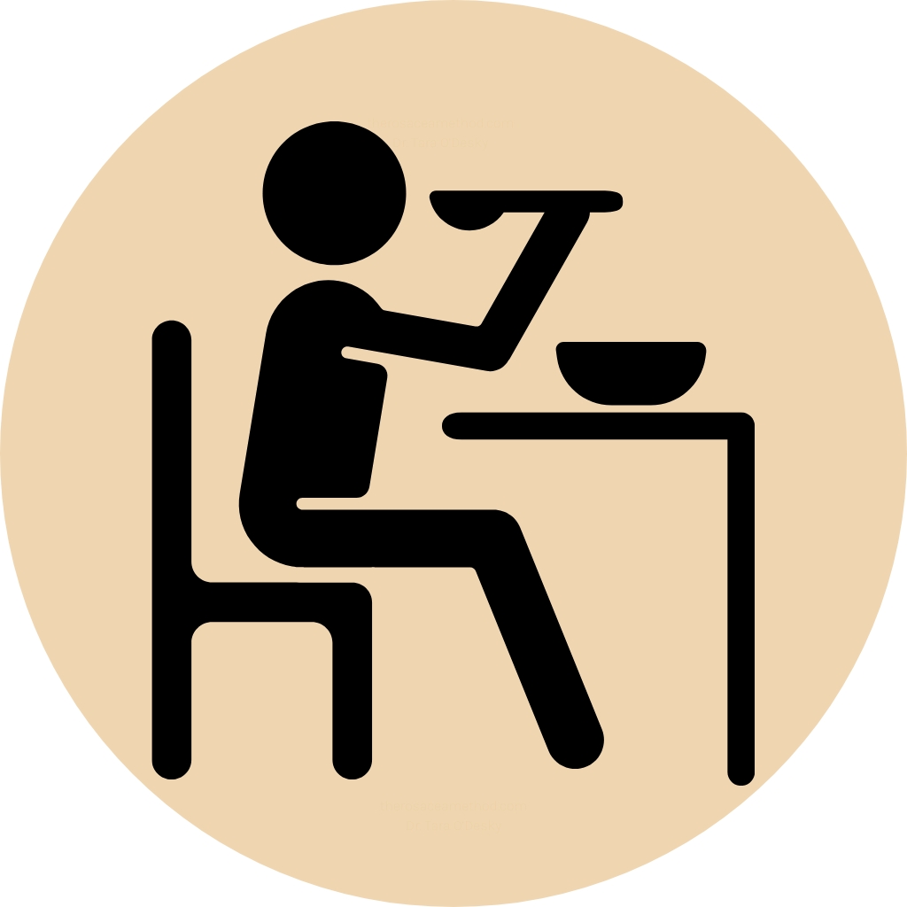 Icon depicting a person seated at a table, actively managing their gluten and rosacea control.