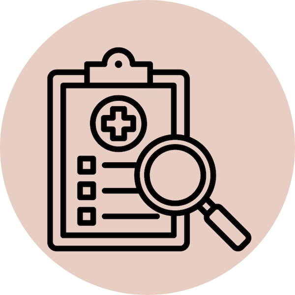 Medical clipboard with checklist and magnifying glass icon illustrating the importance of early detection when asking, does rosacea get worse with age.